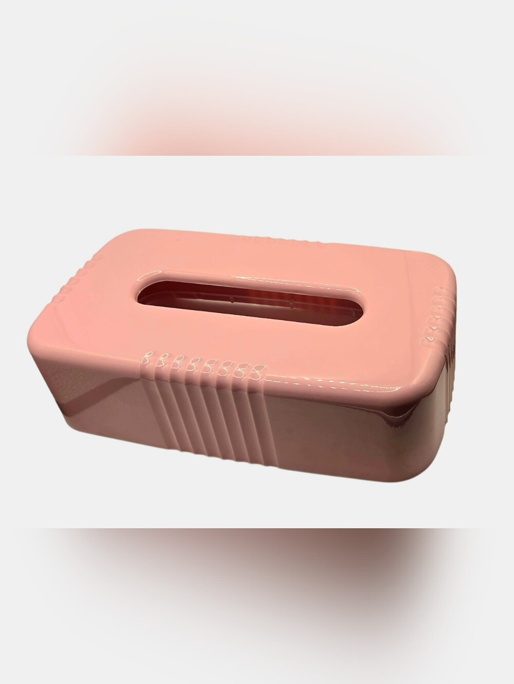 Vintage Tearose Pink Acrylic Rectangle Tissue Box Cover W/Ribbed Details 1980s